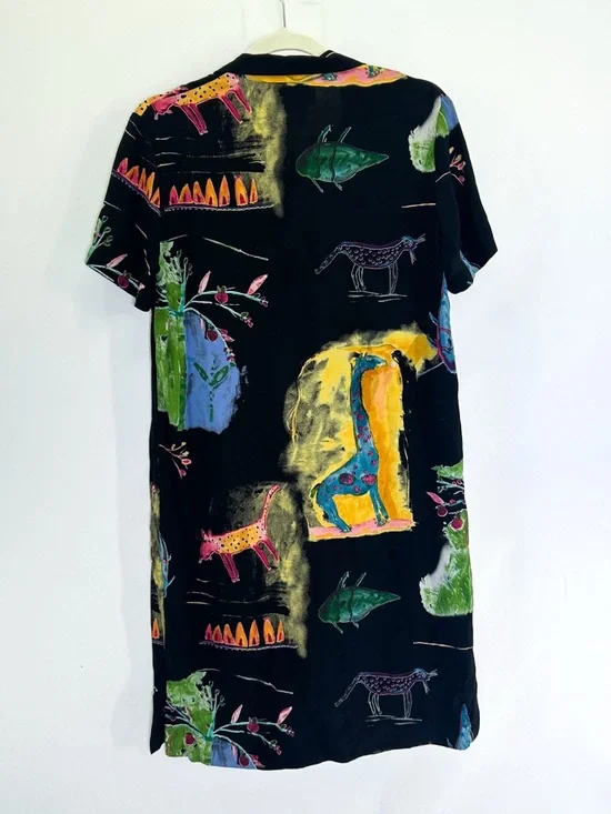 Vintage Jeffrey & Dara 90s Rayon Button Down Shirt Dress Novelty Animal Print 10 - Picture 4 of 5